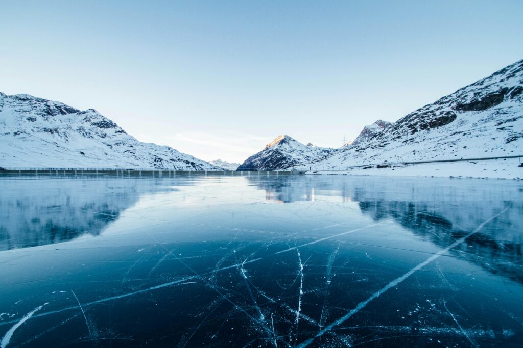 Frozen mountain lake